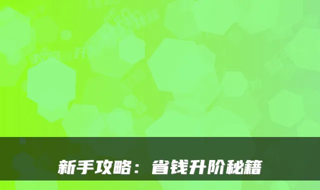 新手攻略：省钱升阶秘籍