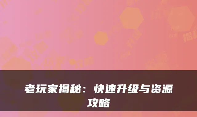 老玩家揭秘：快速升级与资源攻略