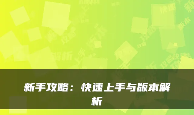 新手攻略：快速上手与版本解析