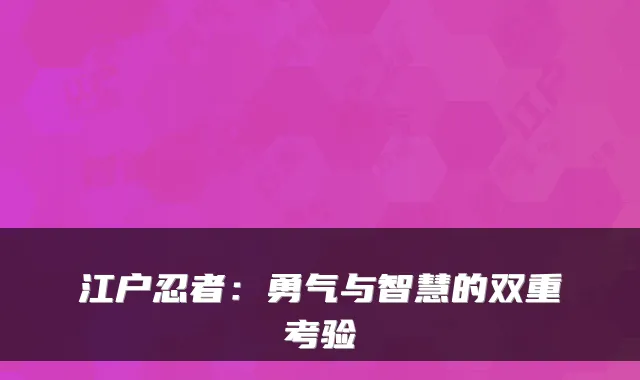 江户忍者:勇气与智慧的双重考验