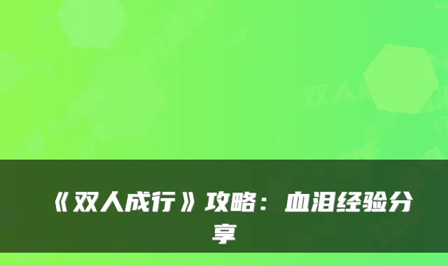 《双人成行》攻略：血泪经验分享
