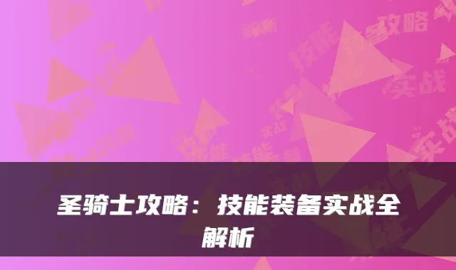 圣骑士攻略：技能装备实战全解析
