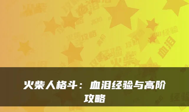 火柴人格斗:血泪经验与高阶攻略