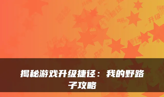 揭秘游戏升级捷径：我的野路子攻略