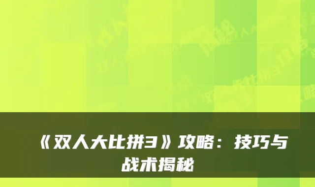 《双人大比拼3》攻略：技巧与战术揭秘