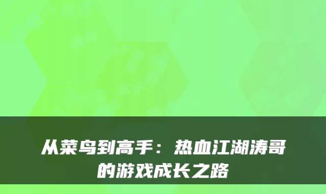 从菜鸟到高手:热血江湖涛哥的游戏成长之路