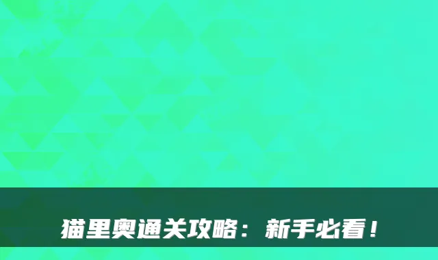 猫里奥通关攻略：新手必看！