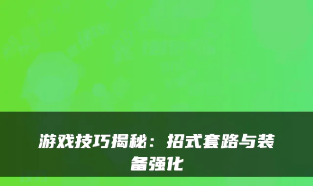 游戏技巧揭秘：招式套路与装备强化