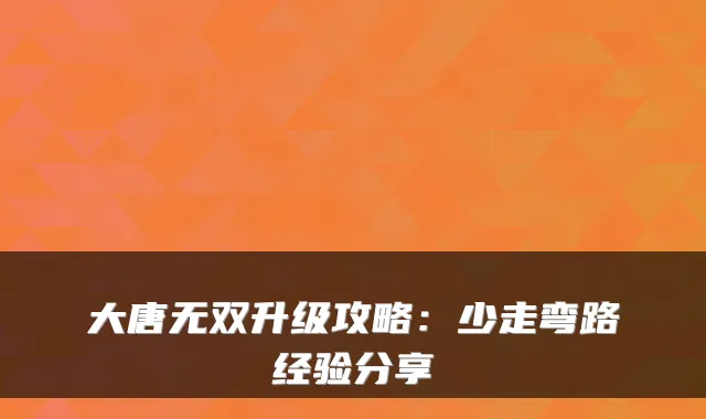 大唐无双升级攻略：少走弯路经验分享