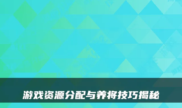游戏资源分配与养将技巧揭秘