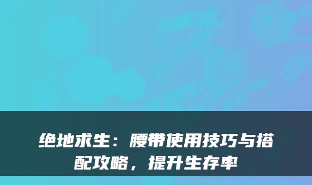 绝地求生:腰带使用技巧与搭配攻略,提升生存率