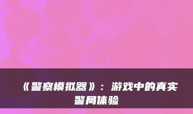 《警察模拟器》：游戏中的真实警局体验