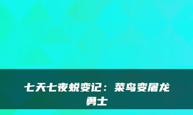 七天七夜蜕变记：菜鸟变屠龙勇士