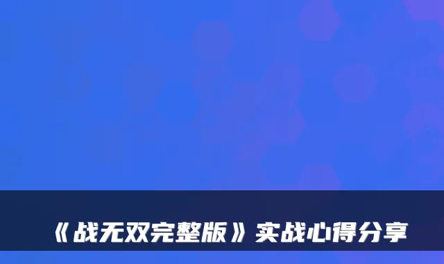 《战无双完整版》实战心得分享