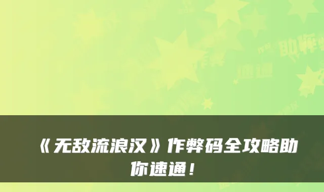《无敌流浪汉》作弊码全攻略助你速通！