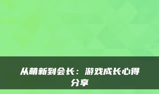 从萌新到会长：游戏成长心得分享