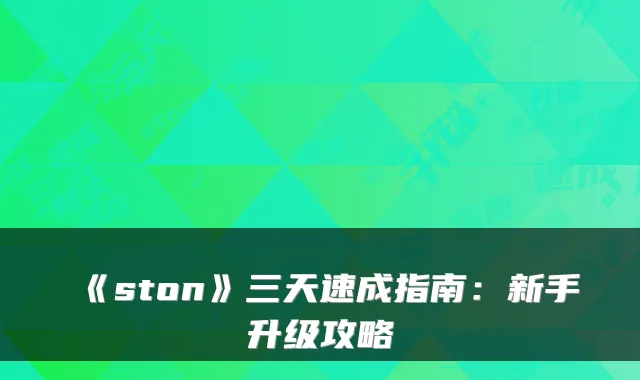 《ston》三天速成指南：新手升级攻略