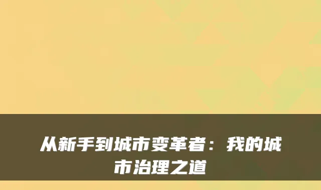 从新手到城市变革者：我的城市治理之道