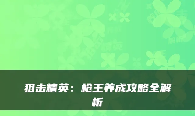 狙击精英：枪王养成攻略全解析