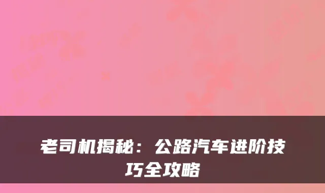 老司机揭秘:公路汽车进阶技巧全攻略