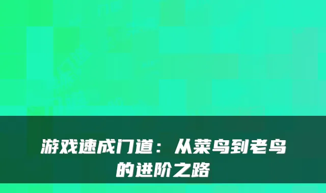游戏速成门道：从菜鸟到老鸟的进阶之路