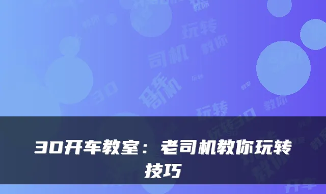 3D开车教室：老司机教你玩转技巧