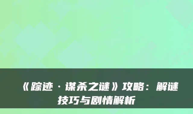 《踪迹·谋杀之谜》攻略：解谜技巧与剧情解析