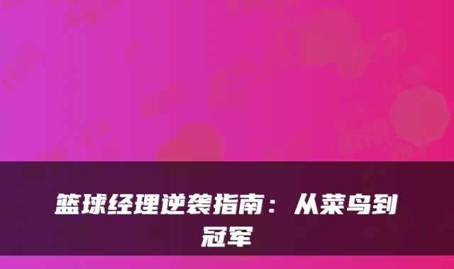 篮球经理逆袭指南：从菜鸟到冠军