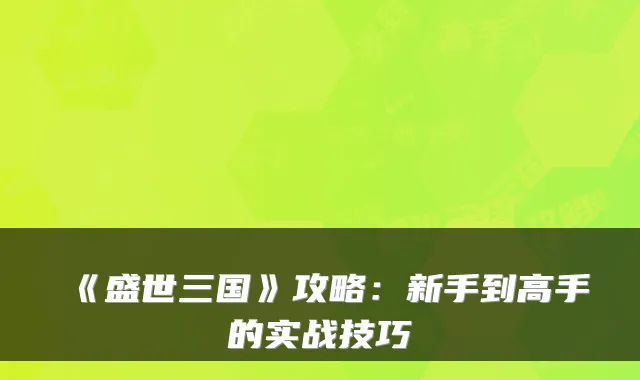 《盛世三国》攻略:新手到高手的实战技巧