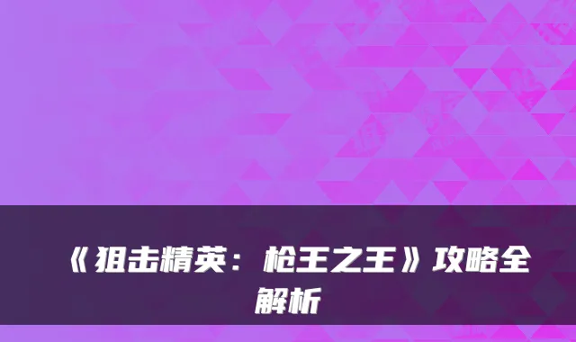 《狙击精英：枪王之王》攻略全解析