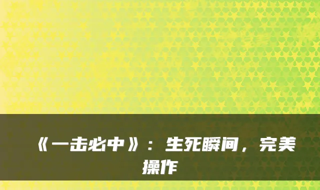 《一击必中》：生死瞬间，完美操作