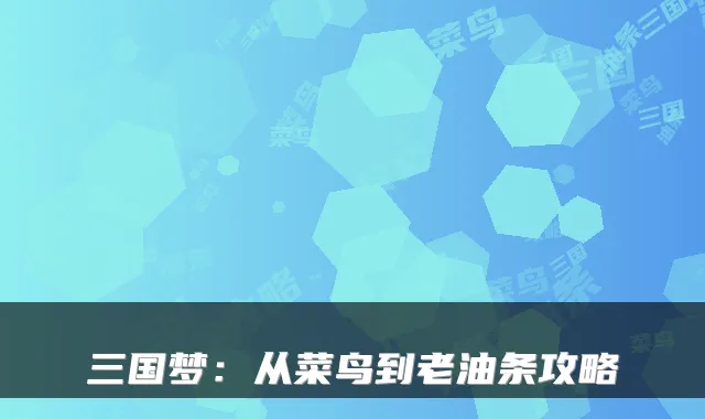 三国梦：从菜鸟到老油条攻略