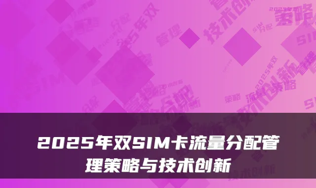 2025年双SIM卡流量分配管理策略与技术创新