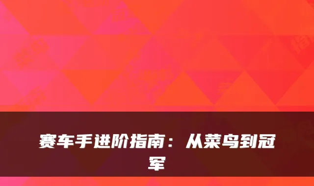 赛车手进阶指南：从菜鸟到冠军
