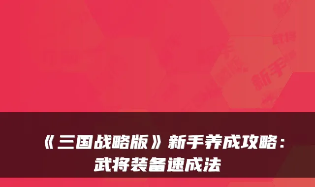 《三国战略版》新手养成攻略：武将装备速成法