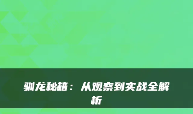 驯龙秘籍：从观察到实战全解析