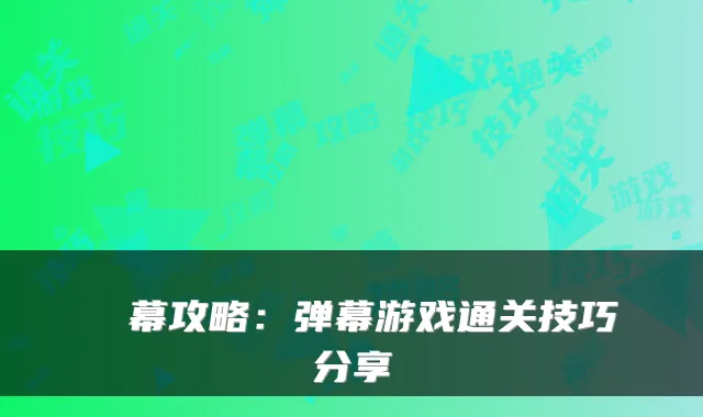 ⑨弾幕攻略：弹幕游戏通关技巧分享