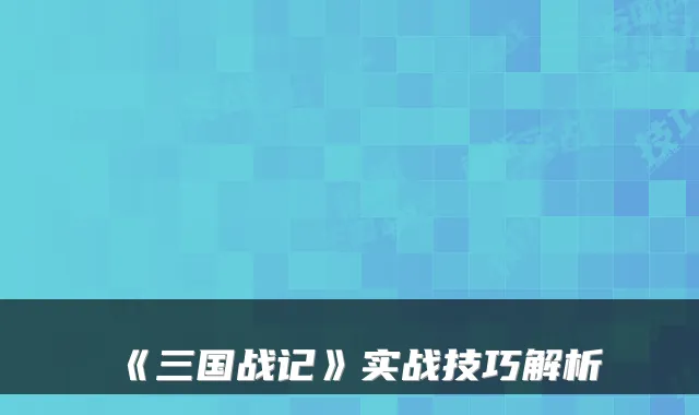 《三国战记》实战技巧解析