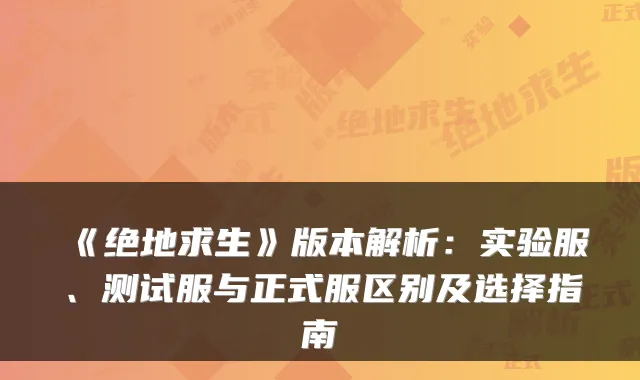 《绝地求生》版本解析:实验服、测试服与正式服区别及选择指南