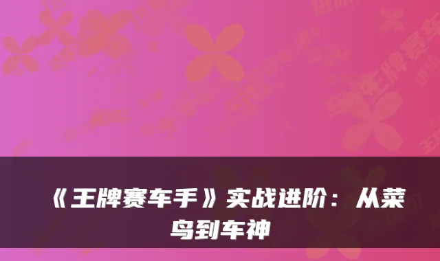 《王牌赛车手》实战进阶:从菜鸟到车神