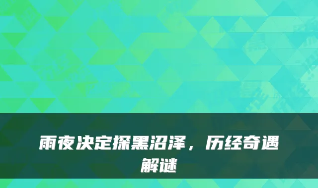 雨夜决定探黑沼泽，历经奇遇解谜