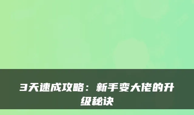3天速成攻略：新手变大佬的升级秘诀