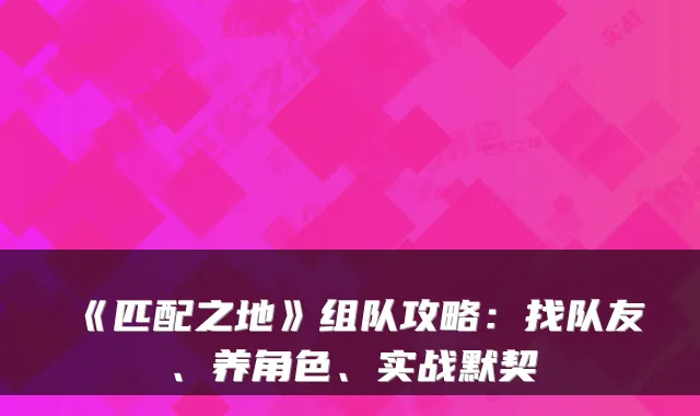 《匹配之地》组队攻略：找队友、养角色、实战默契