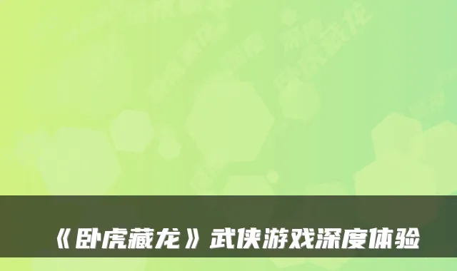 《卧虎藏龙》武侠游戏深度体验