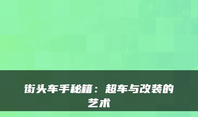 街头车手秘籍:超车与改装的艺术