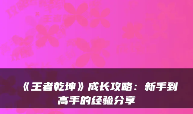 《王者乾坤》成长攻略:新手到高手的经验分享