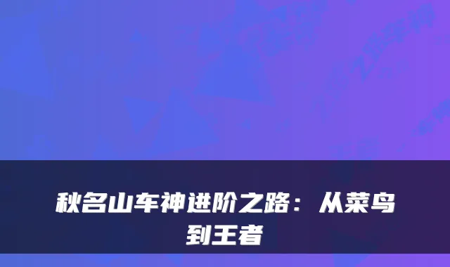 秋名山车神进阶之路：从菜鸟到王者