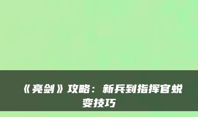 《亮剑》攻略：新兵到指挥官蜕变技巧