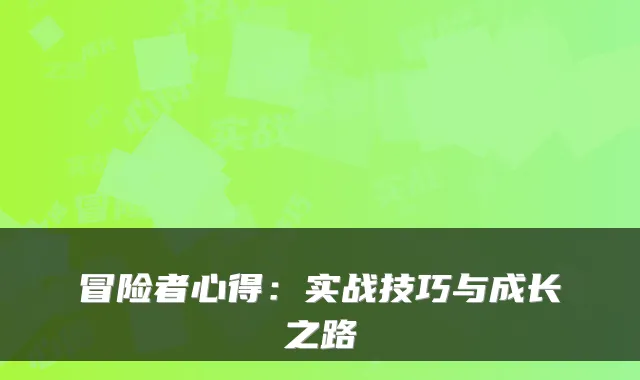 冒险者心得：实战技巧与成长之路