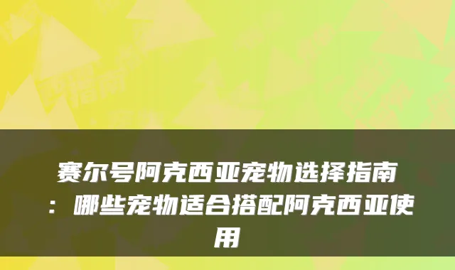 赛尔号阿克西亚宠物选择指南：哪些宠物适合搭配阿克西亚使用
